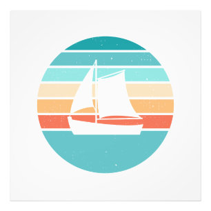 Retro Sunset Distressed Effect + Zeilboot Foto Afdruk
