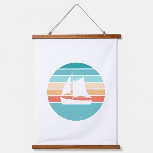 Retro Sunset Distressed Effect + Zeilboot Hangend Wandkleed (Voorkant)