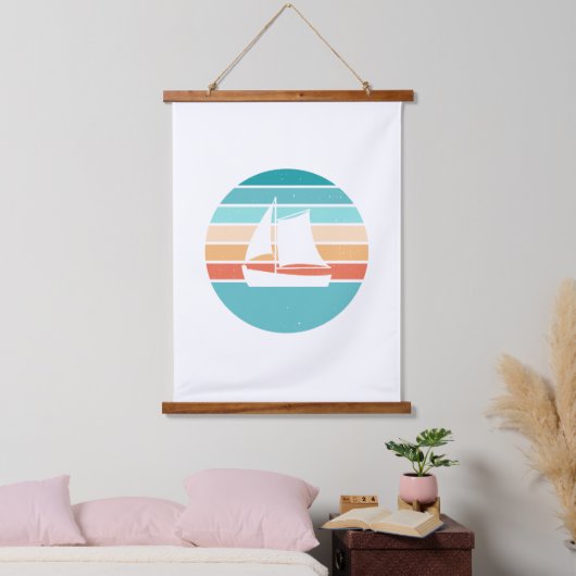 Retro Sunset Distressed Effect + Zeilboot Hangend Wandkleed (Slaapkamer)