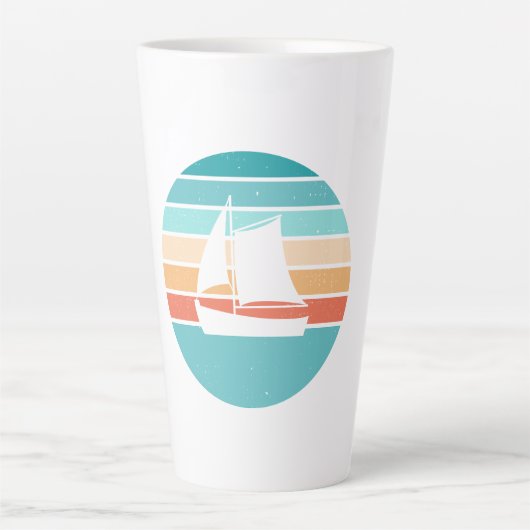 Retro Sunset Distressed Effect + Zeilboot Latte Mok (Voorkant)