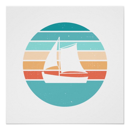 Retro Sunset Distressed Effect + Zeilboot Perfect Poster (Voorkant)