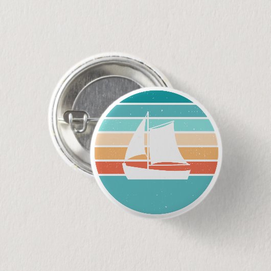 Retro Sunset Distressed Effect + Zeilboot Ronde Button 3,2 Cm (Voorkant /achterkant)