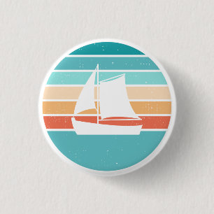 Retro Sunset Distressed Effect + Zeilboot Ronde Button 3,2 Cm