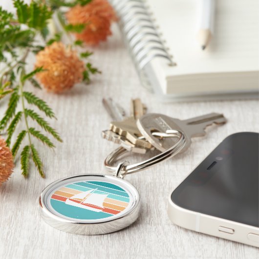 Retro Sunset Distressed Effect + Zeilboot Sleutelhanger (Zijkant)