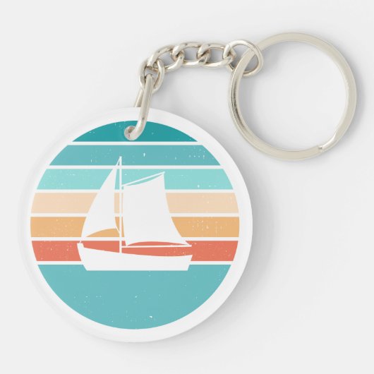 Retro Sunset Distressed Effect + Zeilboot Sleutelhanger (Achterkant)