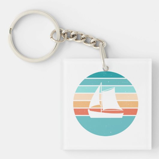 Retro Sunset Distressed Effect + Zeilboot Sleutelhanger (voorkant)