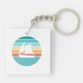 Retro Sunset Distressed Effect + Zeilboot Sleutelhanger (Achterkant)