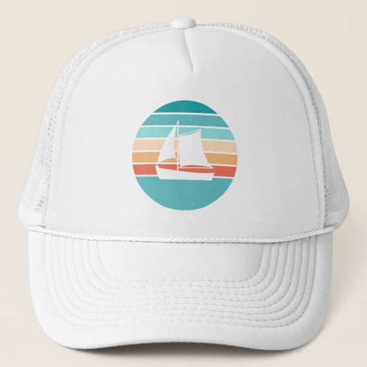 Retro Sunset Distressed Effect + Zeilboot Trucker Pet (Voorkant)