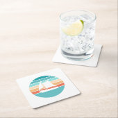 Retro Sunset Distressed Effect + Zeilboot Vierkante Kartonnen Onderzetter (Insitu)