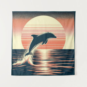 Retro Sunset Dolphin Leap Wandkleed