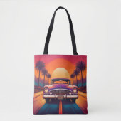 Retro Sunset Drive met Classic Car Canvas tas (Voorkant)