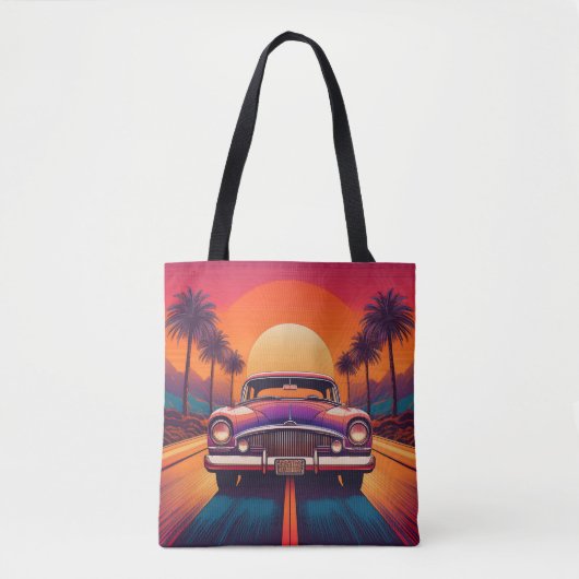 Retro Sunset Drive met Classic Car Canvas tas (Voorkant)