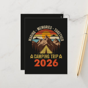 Retro Sunset Familie Camping Trip 2026 Feestdagenkaart