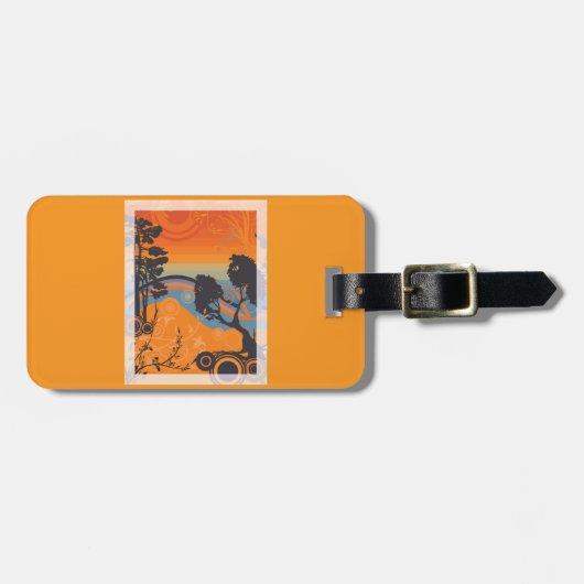 Retro Sunset Forest Landschap Abstract Bagagelabel (Voorkant horizontaal)