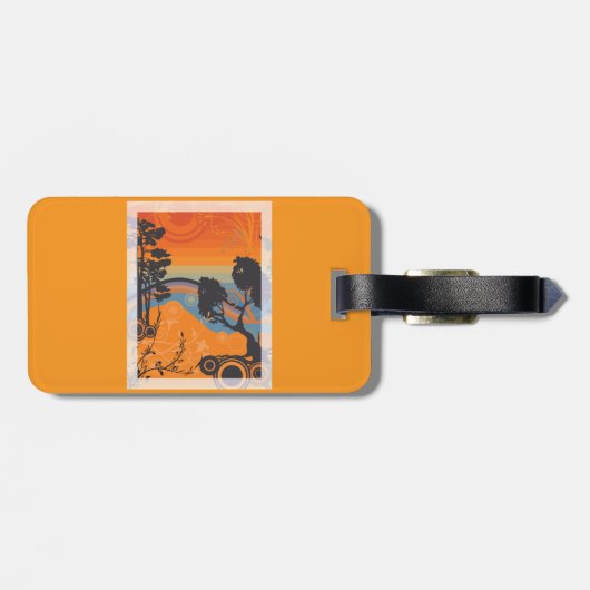 Retro Sunset Forest Landschap Abstract Bagagelabel (Achterkant horizontaal)