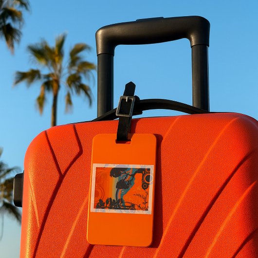 Retro Sunset Forest Landschap Abstract Bagagelabel