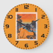 Retro Sunset Forest Landschap Abstract Grote Klok (Voorkant)