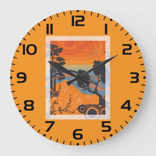 Retro Sunset Forest Landschap Abstract Grote Klok (Voorkant)