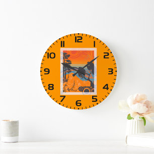Retro Sunset Forest Landschap Abstract Grote Klok