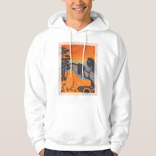 Retro Sunset Forest Landschap Abstract Hoodie (Voorkant)