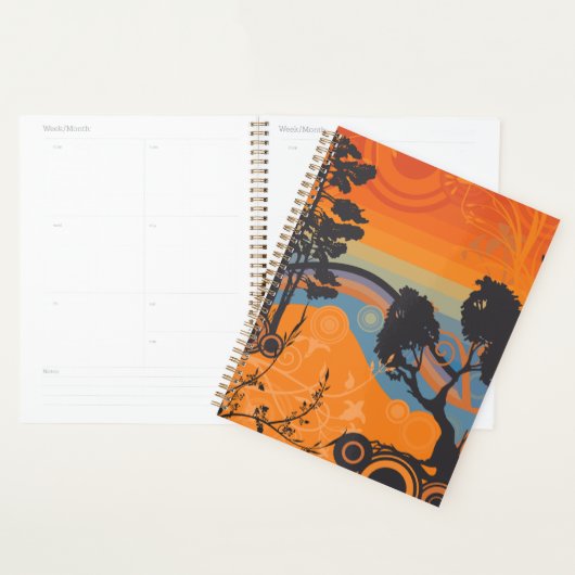 Retro Sunset Forest Landschap Abstract Planner (Display)