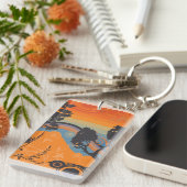 Retro Sunset Forest Landschap Abstract Sleutelhanger (Voorkant Rechts)