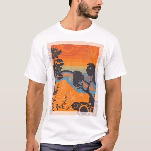 Retro Sunset Forest Landschap Abstract T-shirt (Voorkant)