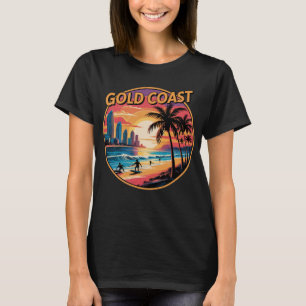 Retro Sunset Gold Coast Australië Vakanties Strand T-shirt