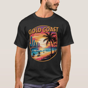 Retro Sunset Gold Coast Australië Vakanties Strand T-shirt
