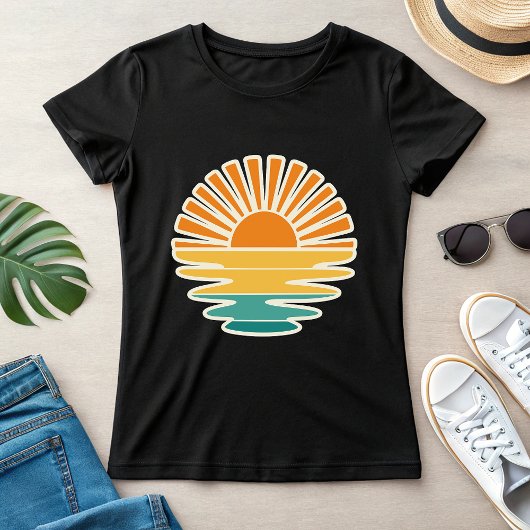 Retro Sunset Graphic; Summer Sun & Sea T-shirt