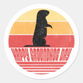 Retro Sunset Groundhog Day Ronde Sticker (Voorkant)