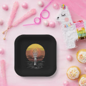 Retro Sunset Halloween Zombie Hand Scary Papieren Bordje (Feest)