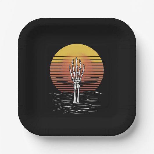 Retro Sunset Halloween Zombie Hand Scary Papieren Bordje (Voorkant)