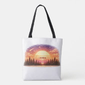 Retro Sunset in the Forest Custom Name Gift Draagtas (Achterkant)