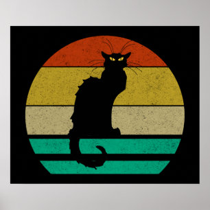  Retro Sunset Le Chat Noir Black Cat Poster