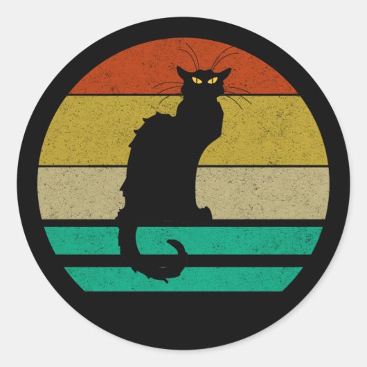 Retro Sunset Le Chat Noir Black Cat Ronde Sticker (Voorkant)