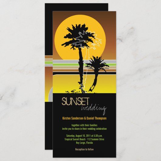 Retro Sunset Mariage tropical Invitation et récept (Devant / Derrière)