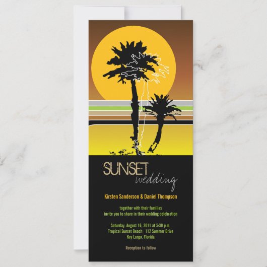Retro Sunset Mariage tropical Invitation et récept (Devant)