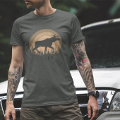 Retro Sunset Moose Silhouet Natuur Perzik Grijs T-shirt