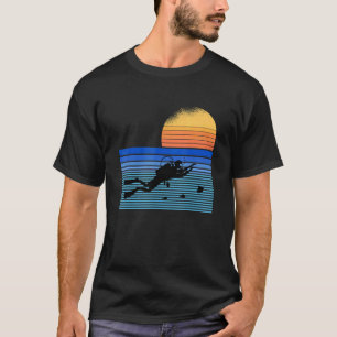 Retro Sunset Ocean Zee Duiker Duiken Onderwater T-shirt