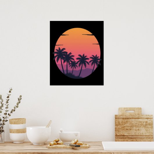 Retro Sunset Palm Trees Poster (Keuken)