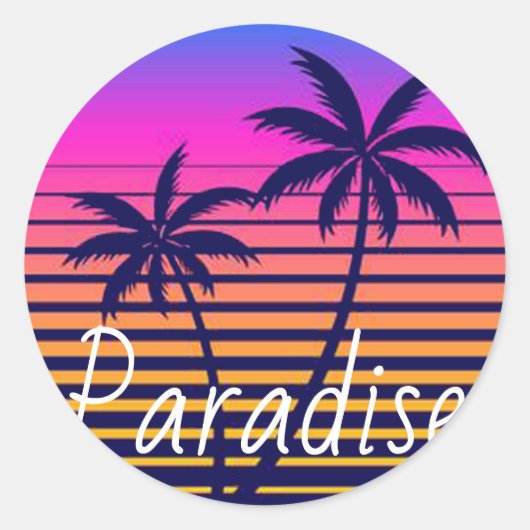 Retro sunset Paradise Ronde Sticker (Voorkant)