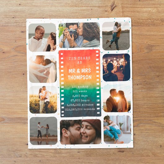 Retro Sunset Photo Mr and Mrs 10th Anniversary Fleece Deken