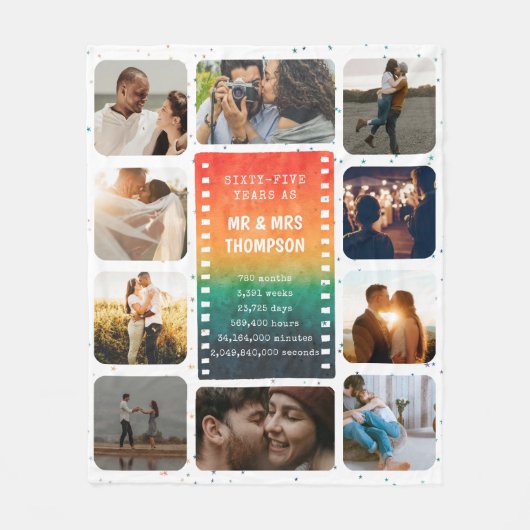 Retro Sunset Photo Mr and Mrs 65th Anniversary Fleece Deken (Voorkant)