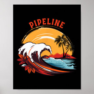 Retro Sunset Pipeline Hawaï Zomer Surfen Poster