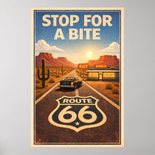 Retro Sunset Route 66 Diner Kunst Schilderij Poster