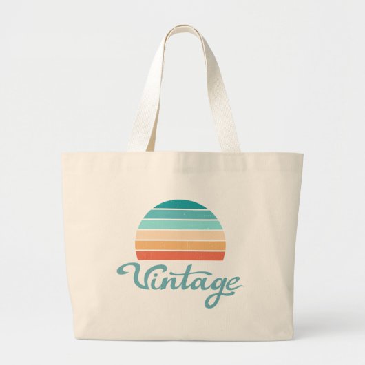 Retro Sunset+ script gestoord Grote Tote Bag (Voorkant)