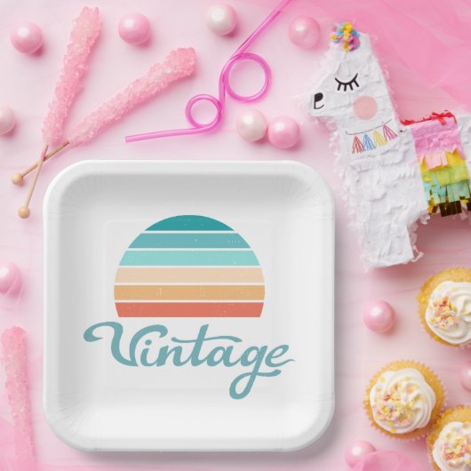 Retro Sunset+ script gestoord Papieren Bordje (Feest)