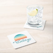 Retro Sunset+ script gestoord Vierkante Kartonnen Onderzetter (Insitu)