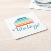 Retro Sunset+ script gestoord Vierkante Kartonnen Onderzetter (Schuin)